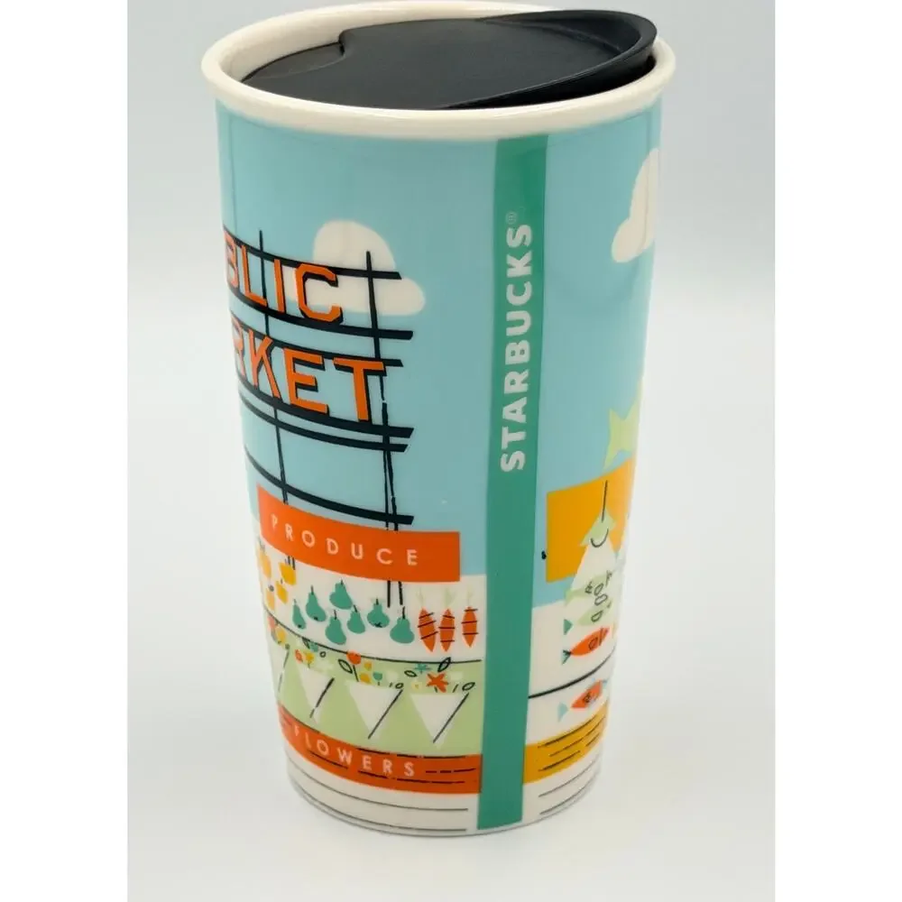 2016 STARBUCKS Seattle Market Pike Place Ceramic Travel Cup/Mug 12oz